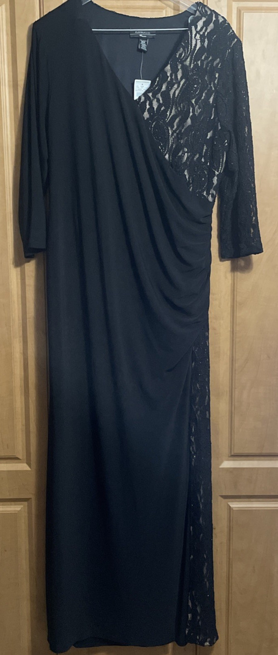 R&M Richards Black Stretch Formal Evening Dress Sz 20W Mother Of Bride